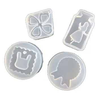 

4Pcs Keychain Pendant Mold Rabbit Medal Badge Bottle Clover Epoxy Resin Mold Q0KE