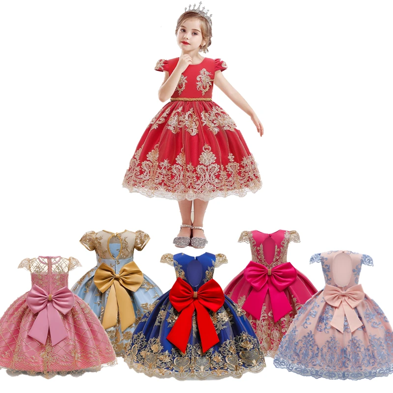 Big Bow Backless Dress for Girls Clothes vestidos infantils Formal Princess Party Pageant Gown Little Girl Birthday Frocks | Детская