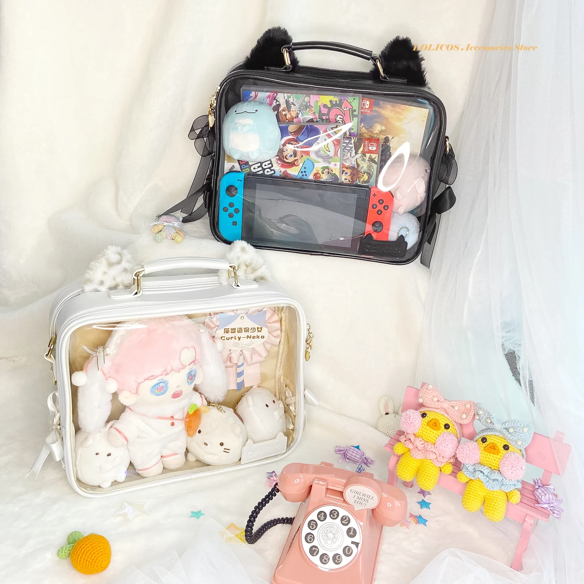 

Lolita Cute Hamster Cat Ear Transparent Itabag JK Uniform Dolls Backpack Handbag Soft Girl Shoulder Messenger Bag Cosplay
