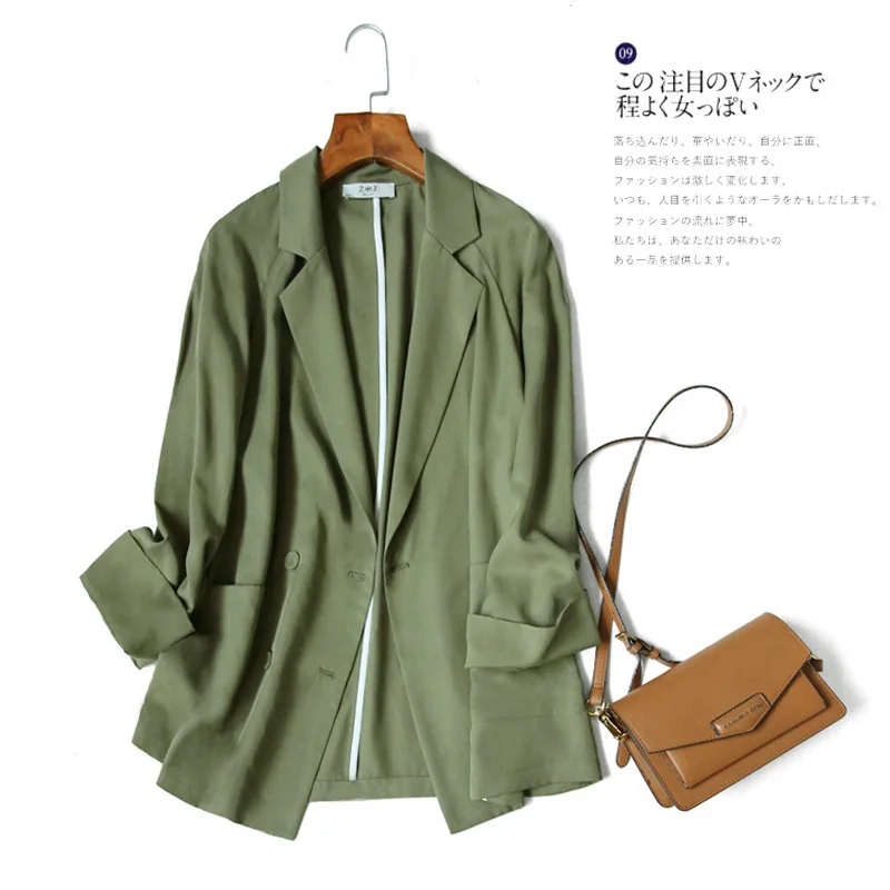 

Zoj Quality Leisure Suit Coat Women's Middle School Long Money Solid Color Joker Tencel Suit Women's Wear