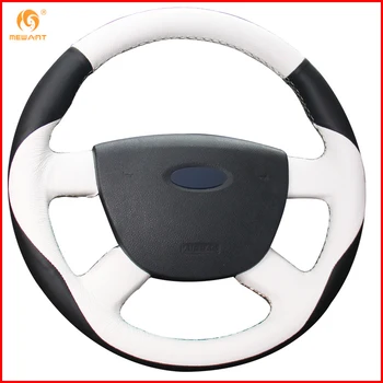 

MEWANT Black White Genuine Leather Car Steering Wheel Cover for Ford Focus 2 2005-2011 Interior Accessories Parts