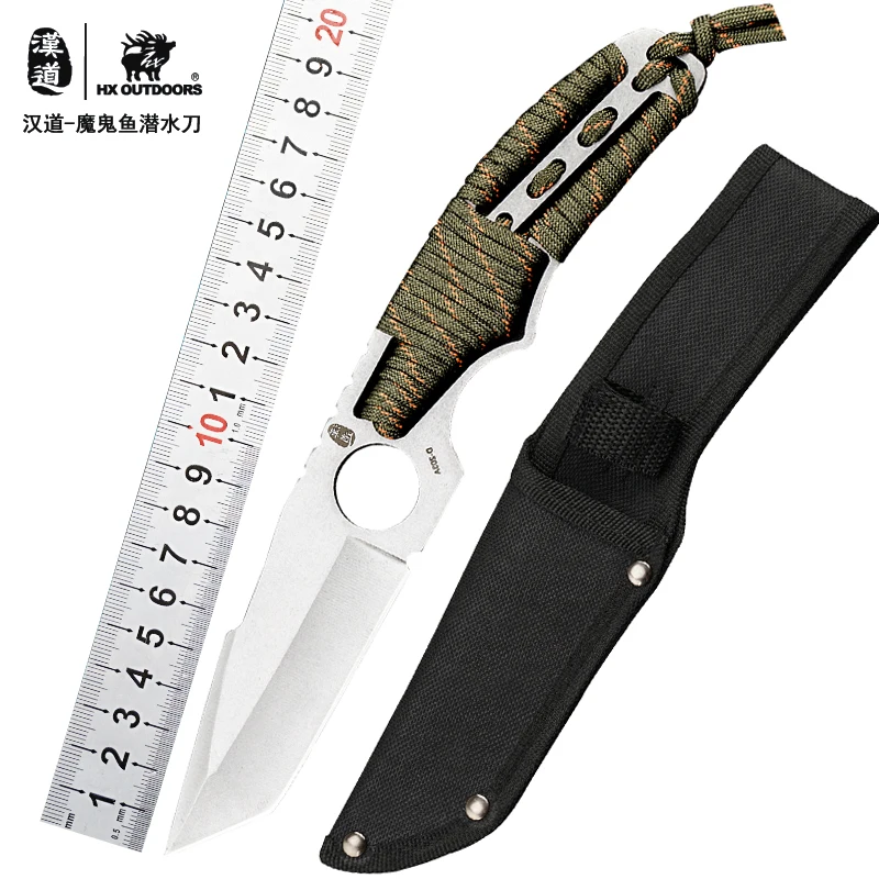 

HX OUTDOORS Devil Fish Diving Knife outdoor multifunctional straight Knife paratroopers rope handle 3cr13mov blades 58HRC