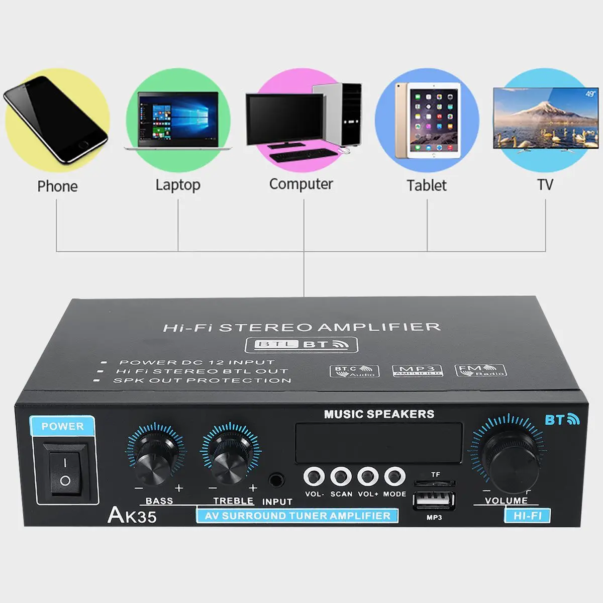 110V/220V 400W+400W Mini 2.0 Channel Digital Amplifier bluetooth 5.0 Receiver USB Music Player Stereo Home/Car/Marine Audio Amp 2