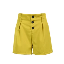 Женские пляжные шорты с высокой талией, повседневные летние пляжные шорты с декоративными пуговицами, спортивные брюки