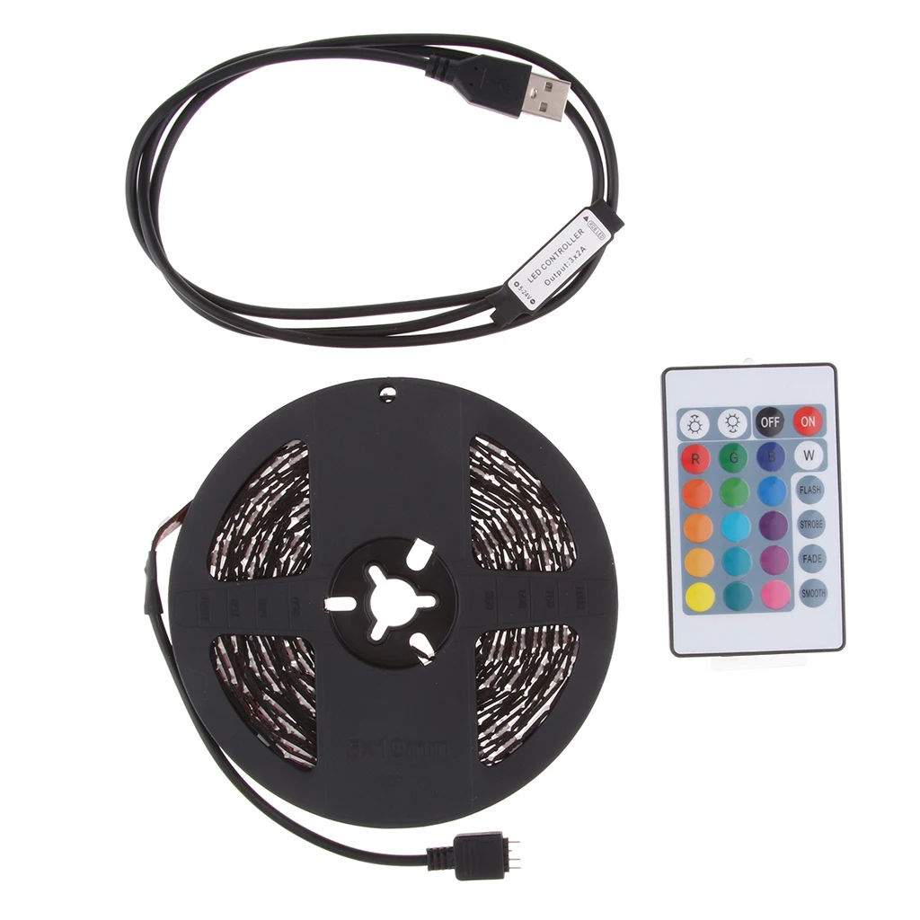 DC 5V USB LED RGB Strip Light TV Back Lighting with 24-Key Remote 5 meters