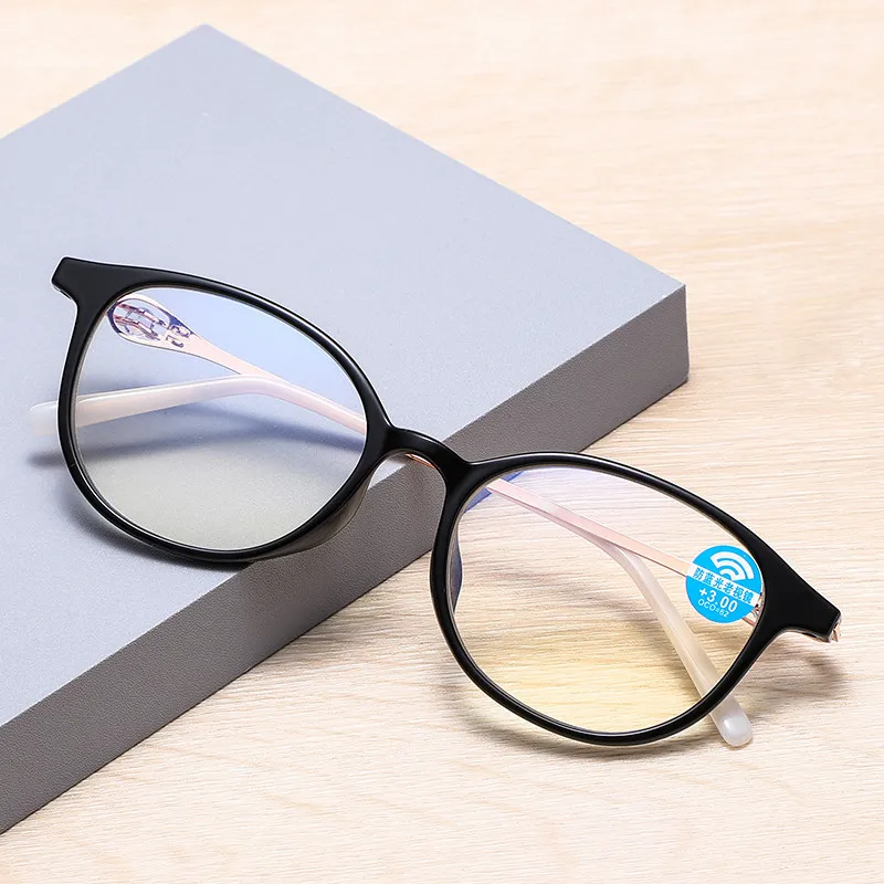 

Fashion Women Round Black Red Reading Glasses Anti-Blue Diamond-set Magnifier Anti-fatigue Eyewear