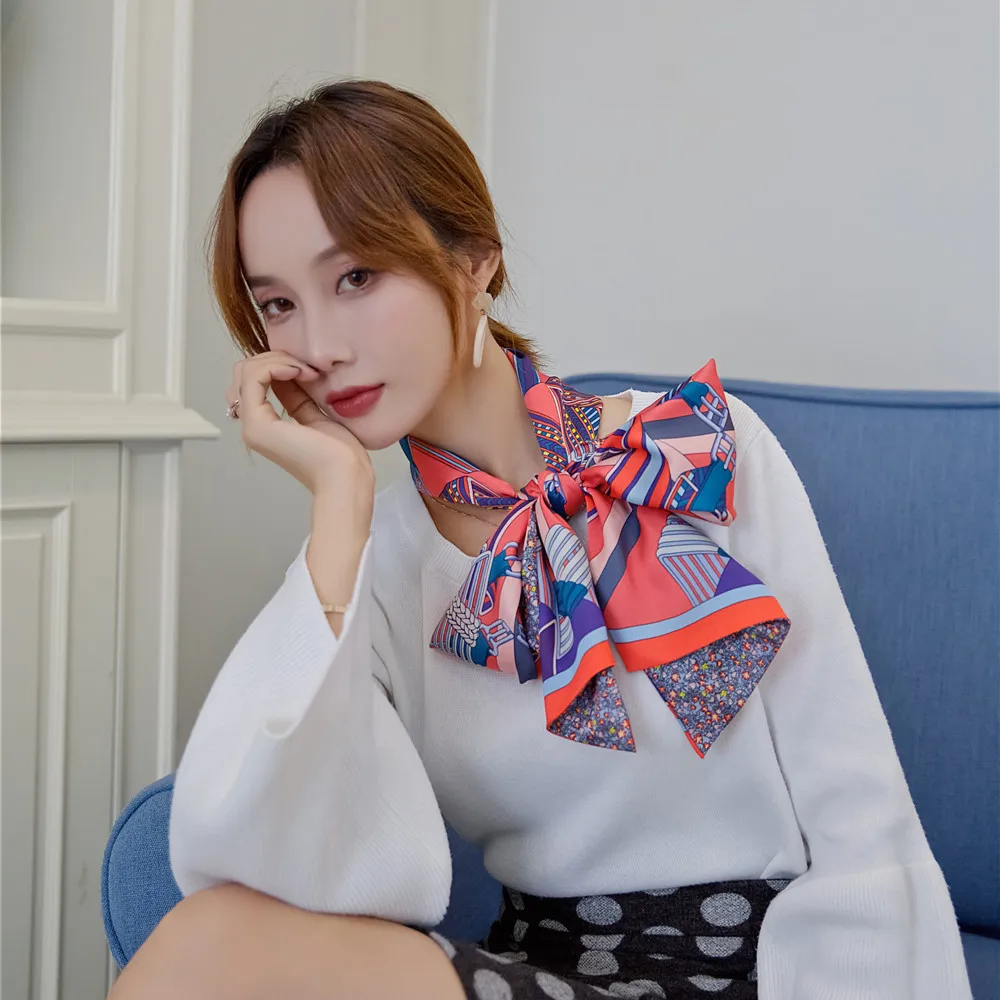 Brand New Design Double-deck Twill Belt Chain Women Scarf Neckerchief Silk Scarves For Ladies Head Scarf Handkerchief