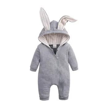 

Newborn Baby Boy Girl Warm Long Sleeve Romper Outfits Jumpsuit Clothes Rabbit Ear Warm Romper One-Piece Light Blue 0-6 Months