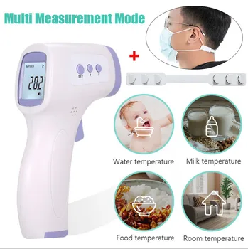 

LCD Digital Non-contact Infrared Forehead Thermometer Body Temperature Meter Termometro digital infrarojo + mask ear strap hook