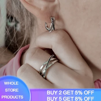 

YANHUI New Trendy Design Geometric Lines Jewelry Sets Whole all in 925 Silver Jewelry Set Women Fashion Black CZ Earrings Rings