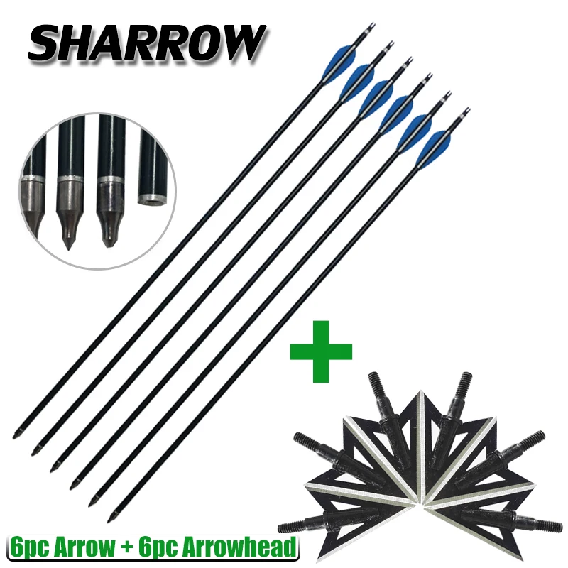 

Archery 6pcs spine 300 Aluminum Arrow And 2 Broadhead Arrowhead Set Outdoor Hunting Shooting Bow And Arrow Accessories Set