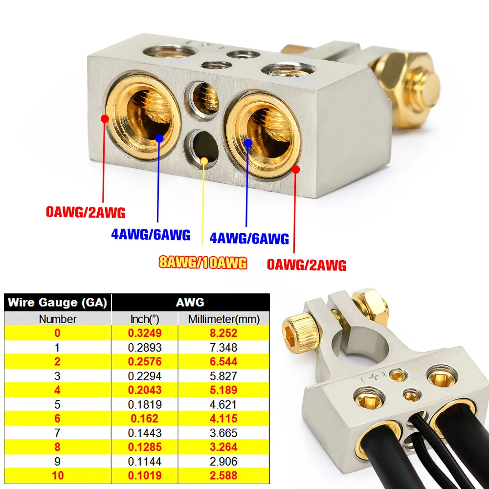 Universal Car Battery Terminal Connectors 0/4/8/10 Gauge AWG Positive Negative Auto Car Marine Battery Terminal Clamp and Shims