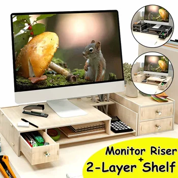 

Computer Monitor Riser Desktop Stand Wood Shelf Plinth Strong Laptop Stand Desk Holder Monitor Holder with Storage Box Organizer