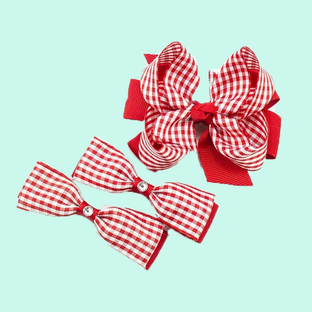 

3PCS Gingham Hair Bows Checked School Hair Clips Uniform Pinwheel Princess Girl Hair Accessories Back To School First Day Of Sch