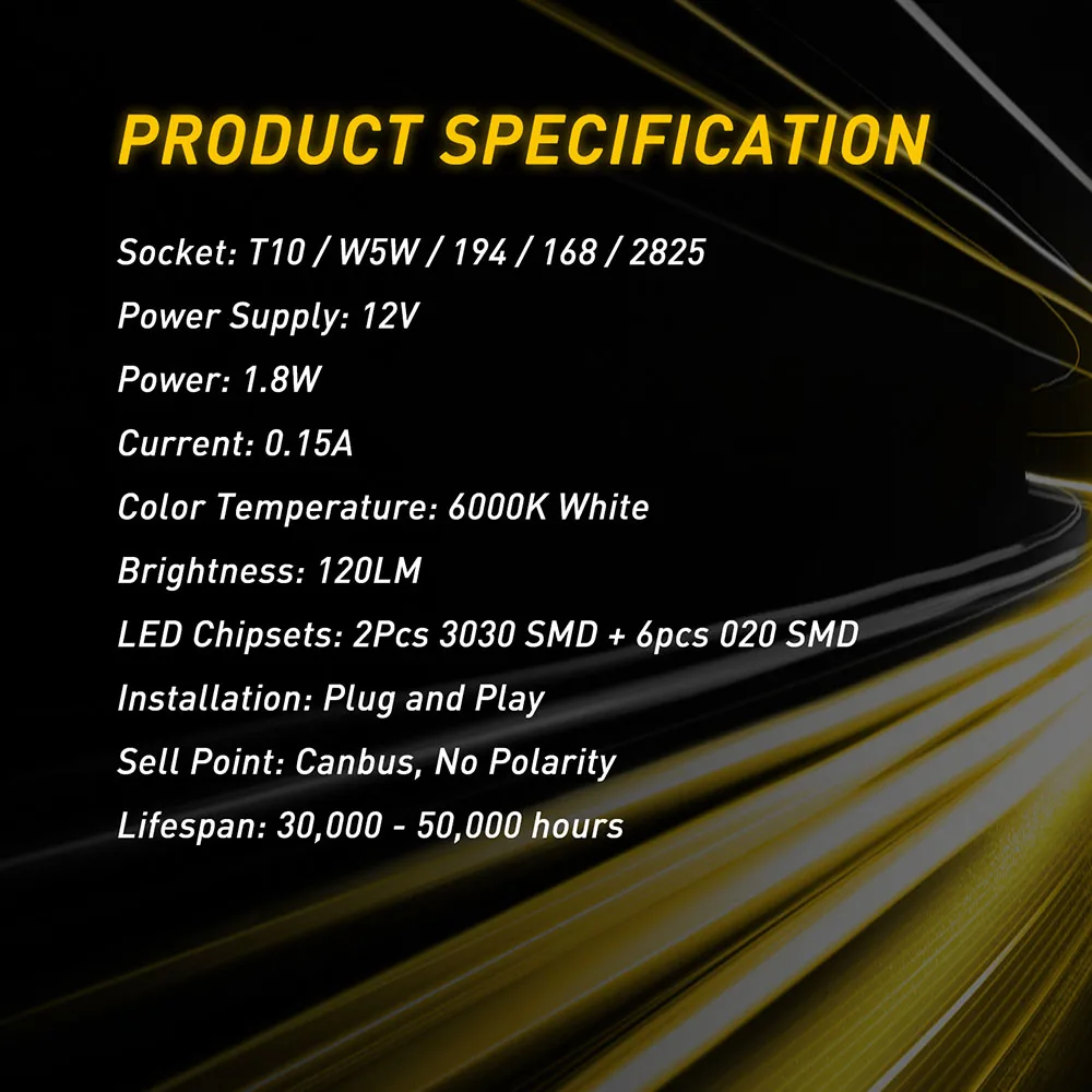 2x W5W T10 Led Canbus 2825 Светодиодные Габаритные фонари для автомобиля лампа чтения
