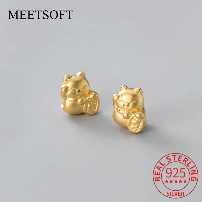 

MEETSOFT классические бусины из стерлингового серебра 925 пробы с золотым котом и богатством, подарок ручной работы, украшения для браслетов и ювелирных изделий своими руками