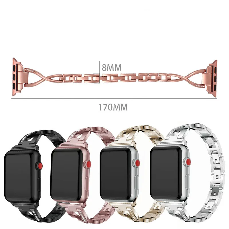 Ремешок из нержавеющей стали для iWatch 5 4 3 2 1 Series с металлическим ремешком Стразы 38