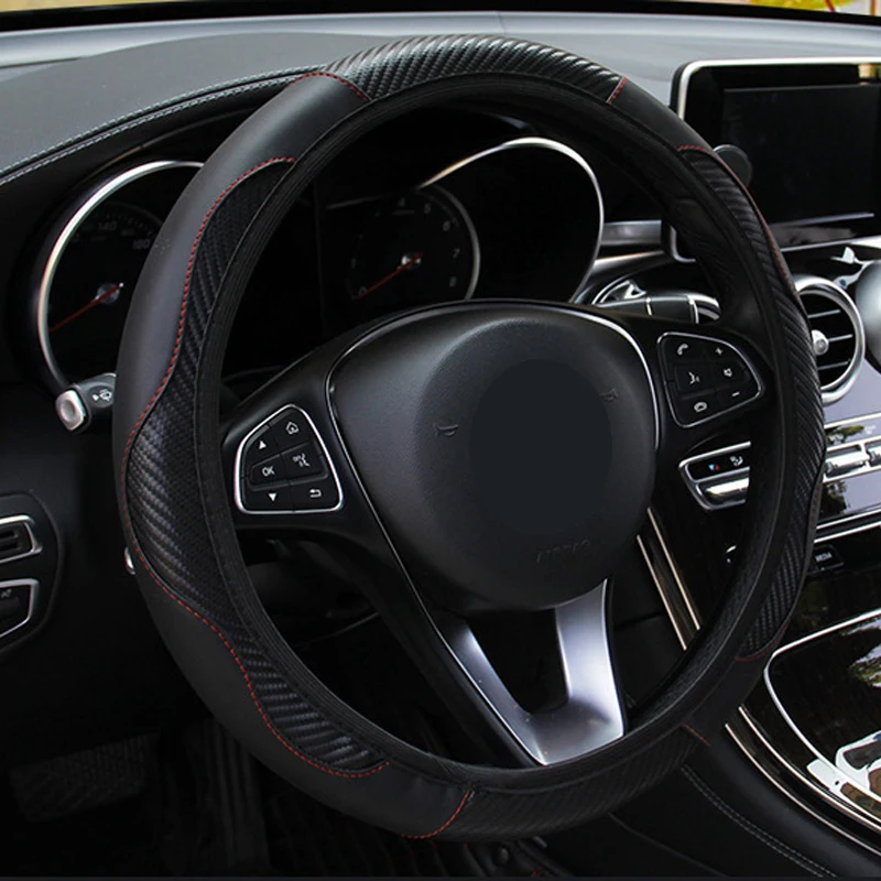 

2019 Latest Car Steering Wheel Cover Perfect Fit Steering Wheel Breathable Non-slip PU Leather Steering Cover for 37-38cm