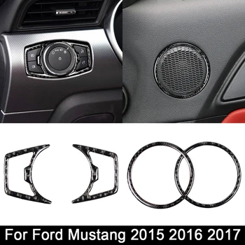 

Car headlight switch speaker frame Sticker for Ford Mustang 2015 2016 2017 Car Styling Real Carbon Fiber Decorative