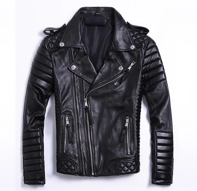 

Free shipping.Plus size Brand soft sheepskin leather coat for man,men's genuine Leather jacket.fashion slim motor style