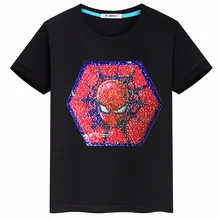 Лидер продаж, летняя детская одежда для мальчиков из хлопка с блестками и рисунком Человека-паука, новинка года, модные топы