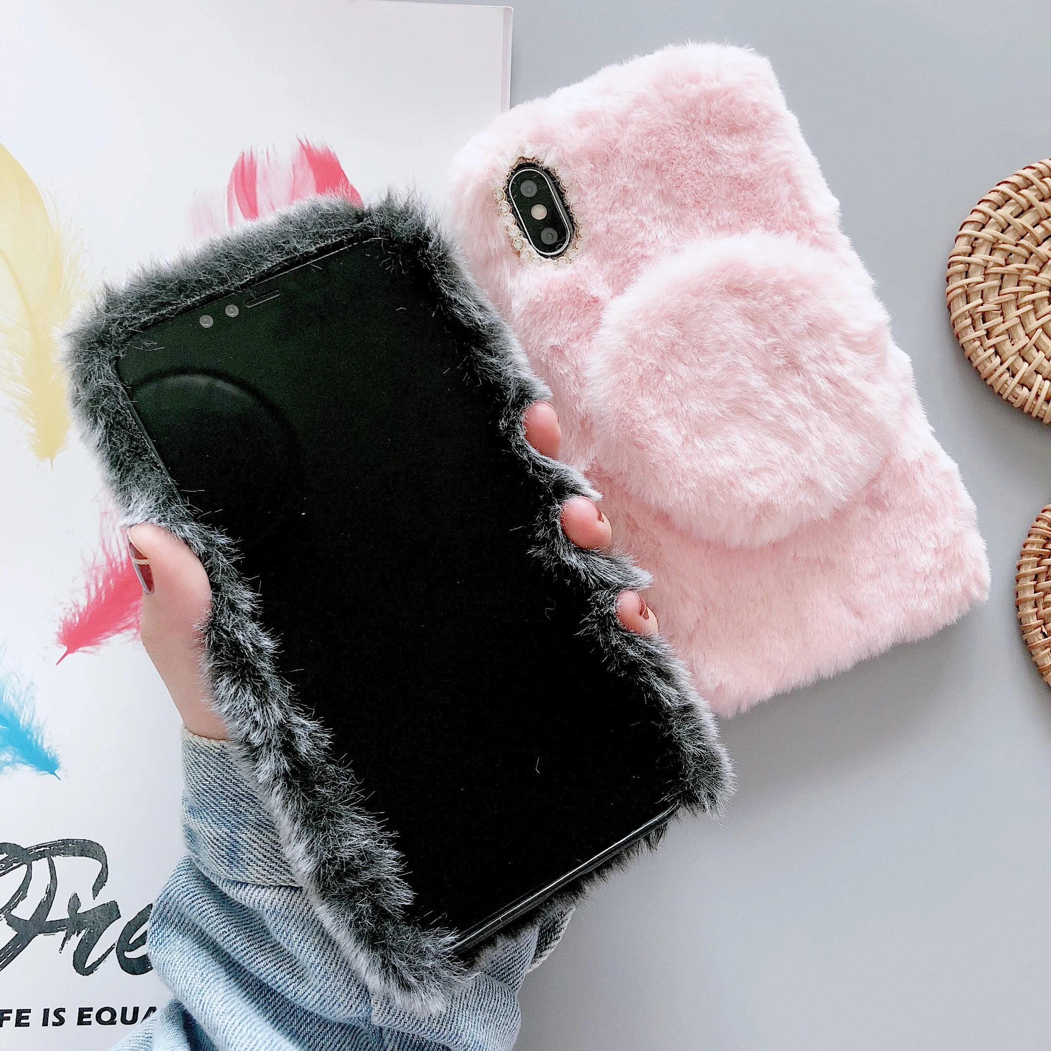 Abmos чехол для телефона плюшевый зеркальный для iPhone X XS MAX XR теплый чехол для мобильного телефона зимой для iPhone 6S 7 8 Plus 11 pro max