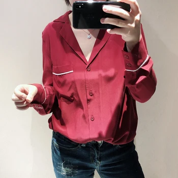 

Women Silk Long Sleeve Soft Blouse & Shirt Pajama