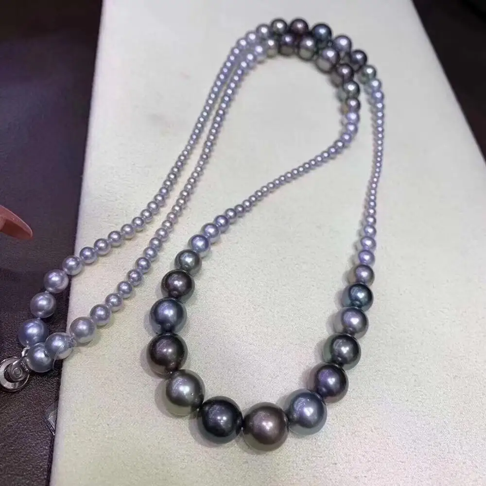 Ювелирные изделия и натуральных материалов пресной воды 5-10 мм черно-белые жемчужные ожерелья для женщин прекрасные ожерелья из жемчуга