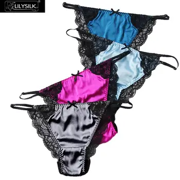 

LilySilk 4 Pack Sexy Silk Thong With Lace Women Underwear Free Shipping
