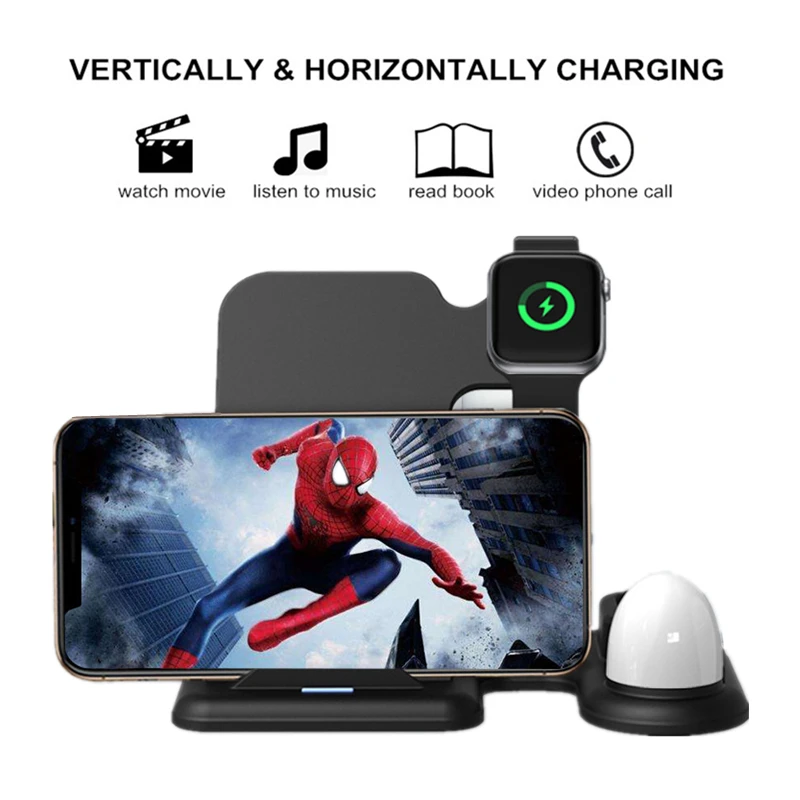 4 в 1 беспроводная зарядная станция для iPhone 11 Pro Max XR XS samsung S10 Xiaomi 10 Вт быстрая
