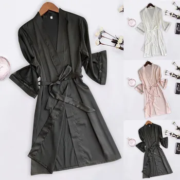 

Sleepwear Robe Women Pajama Long Sleeve Sexy Satin Silk Sleepwears Pajamas Nightdress Lingerie Night Dress Sexy Ladies Nightwear