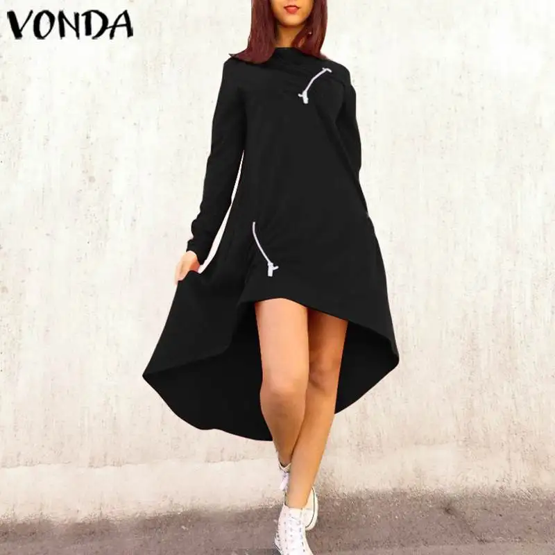 Асимметричное платье богемное женское повседневное свободное платье VONDA Осенняя толстовка с длинными рукавами роковой плюс размер
