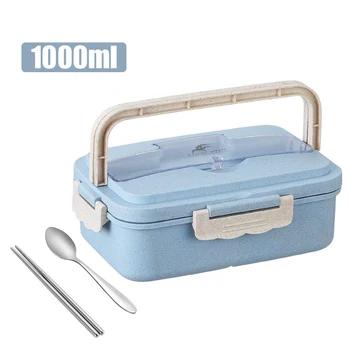 

3 Pcs Set Of Lunch Box Wheat Straw With Chopsticks & Spoon Microwave Bento Box Food Storage Container For kids Camping Picnic
