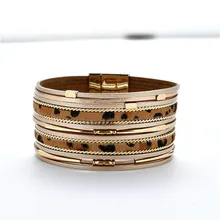 Модные леопардовые женские кожаные браслеты, золотой трендовый Магнитный многослойный браслет, повседневный модный браслет, ювелирное изделие, подарок