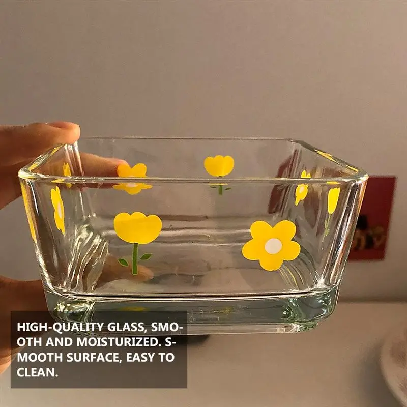 4pcs Glass Bowls Multifunction Salad Bowl Square Fruit Vegetable Bowl Home Kitchen Gadget Eco-Friendly Noodle Snack Dish Plate