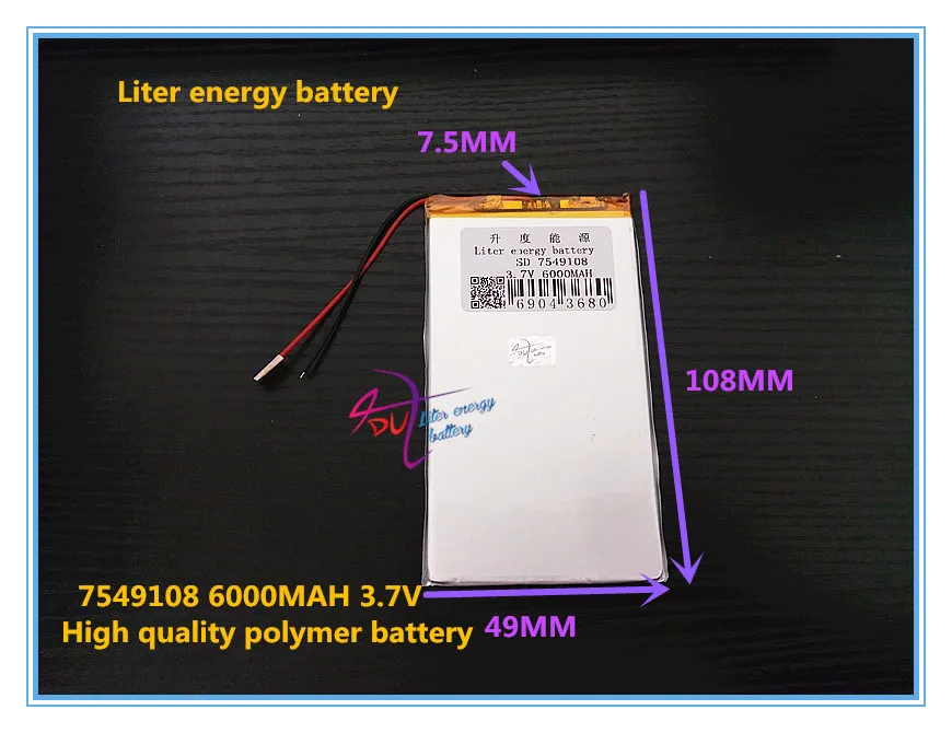 

7549108 3.7V 6000mAH 8050105 ( polymer lithium ion / Li-ion battery ) for tablet pc cell phone POWER BANK