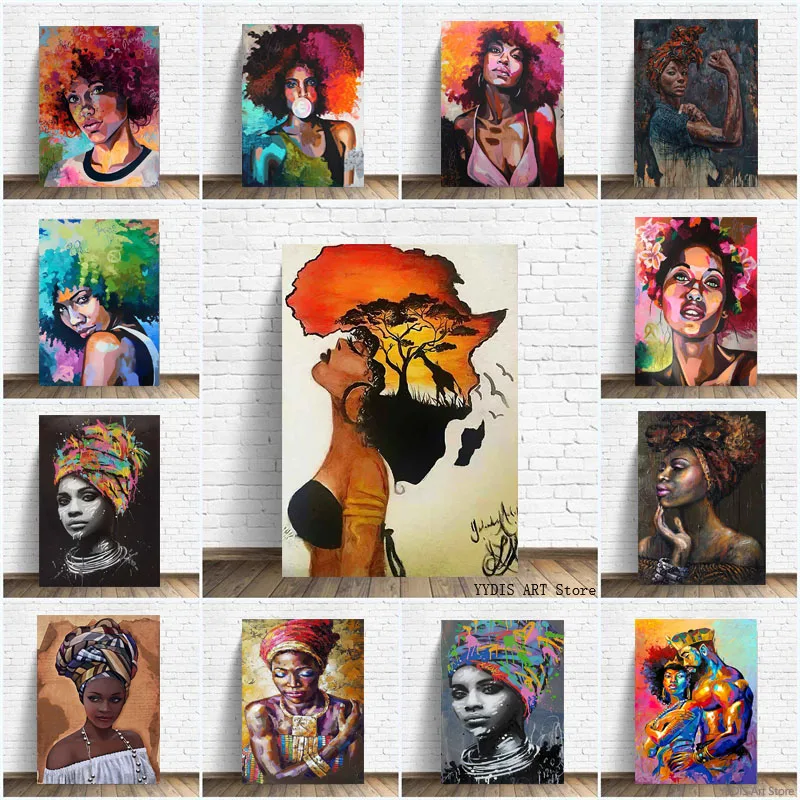 

African Black Nude Woman Poster Nordic Graffiti Girls Oil Painting Canvas Prints Scandinavian Wall Art Picture Room Home Decor