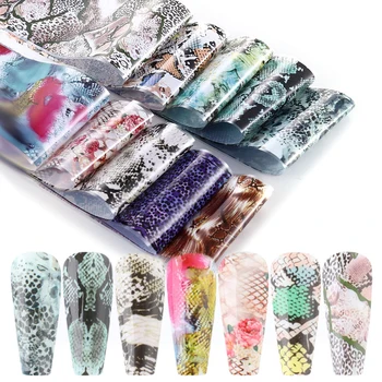 

10 pcs/set Nail Accessories foil Stickers Transfer Film Abstract Snake Pattern Element Manicure Nail Art Decorations TA294