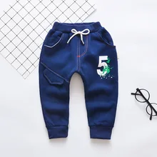 Зимние Стильные повседневные штаны из чистого хлопка с принтом для мальчиков, бархатные однотонные леггинсы, модная верхняя одежда