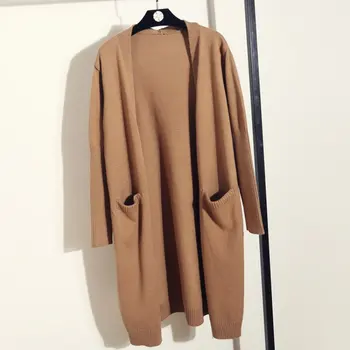 

New Cotton Solid Cardigan Long Sleeve Knitted Sweater Women Open Stitch Casual Sweters Women Invierno 2019 Loose Cardigan Mujer