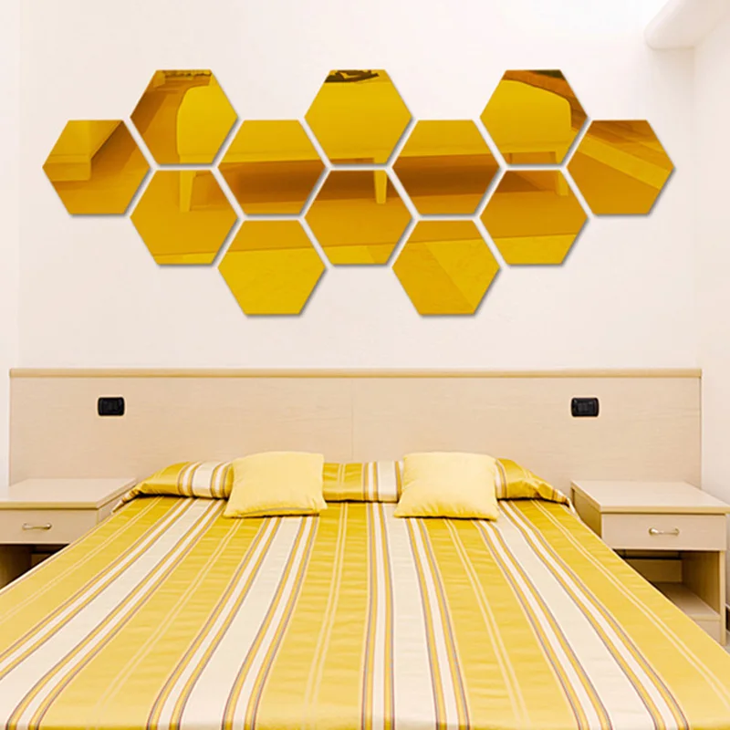 

Mirror Sticker Wall Art 12PCS Decal Hexagon Hexagon Removable Geometry Living Room Home Decor DIY