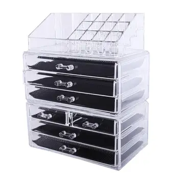 

New Hot Sale Acrylic Makeup Organizer Cosmetics Storage Rack With 2 Small & 5 Large Drawers Transparent