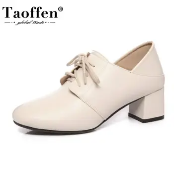 

Taoffen 2020 New Arrivals Pumps Thick High Heels Shoes Ankle Strap Round Roe Shoes Simple Lace Up Casual Lady Shoes Size 32-43