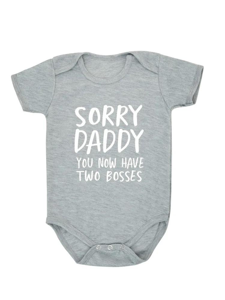 0-18M Sorry Daddy You Know Have Two Bosses Print Funny Newborn Baby Cotton Romper Infant Bebe Boy Girl Short Sleeve Jumpsuit