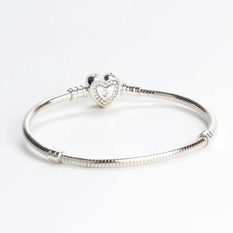 925 Sterling silver Forever Love Heart Lock Key Pan Bracelet for Authentic DIY Jewelry Holiday Gift bangles | Украшения и