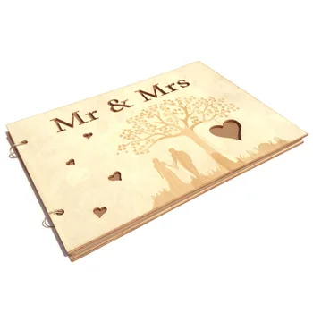 

20 Pages Wooden Guest Sign Book for Birthday Party Reception Wedding Mr & Mrs Personalised Home Decoration Signature Book