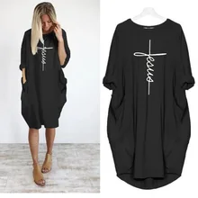 Женское Свободное платье с буквенным принтом Faith,, женское Ассиметричное платье с длинным рукавом, vestidos WDC3275