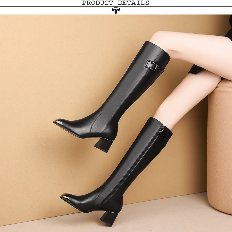 ZVQ/Новые модные пикантные зимние сапоги до колена; женская обувь из высококачественной натуральной кожи с квадратным носком на высоком каблуке; Прямая поставка