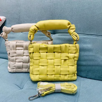 

2020 new woven soft PU ladies bag solid color candy color portable shoulder bag Women's bag，Bags for women，Shoulder bag，female b