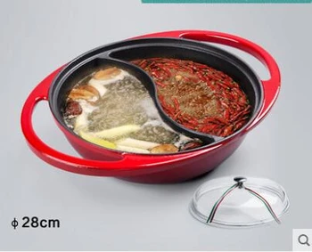 

Cast iron enamel mandarin duck pot small two-flavor hot pot electromagnetic furnace chafing dish chafingdish soup pan fondue